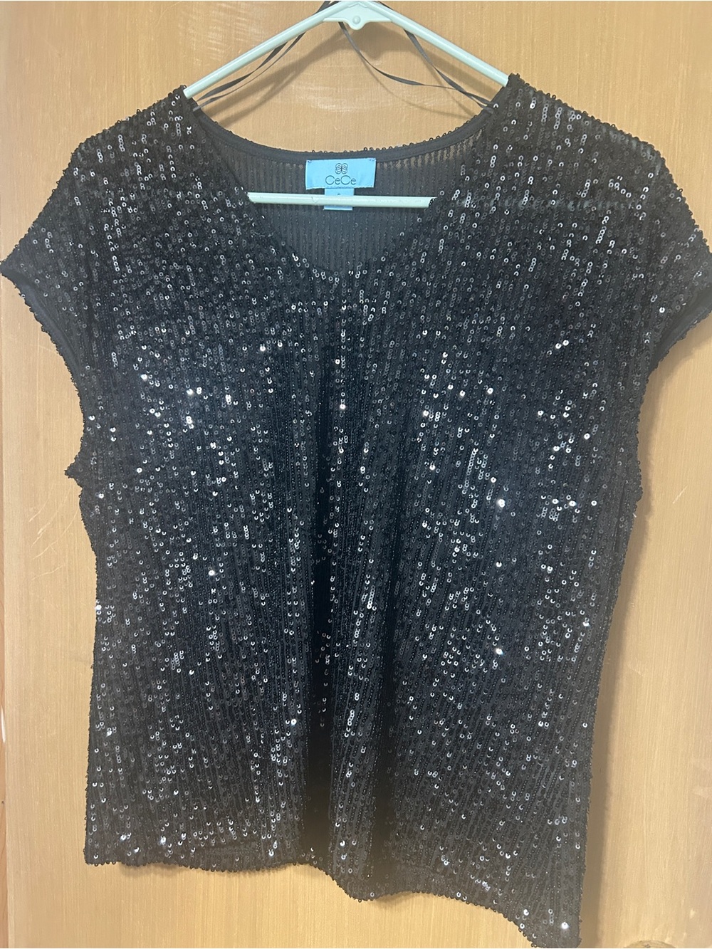 CeCe Black Sequin Cap Sleeve Top